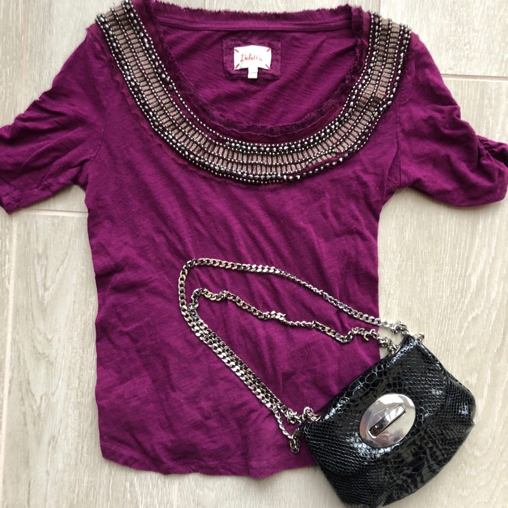 Anthropologie T-Shirt Beaded Top Sz S